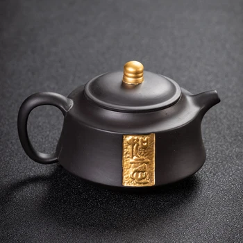 |Ruyi лилав пясък чисто злато, позлатени чайник, ръчна изработка от висок клас чайник домакински единния гърне подарък кутия за подарък чаен комплект